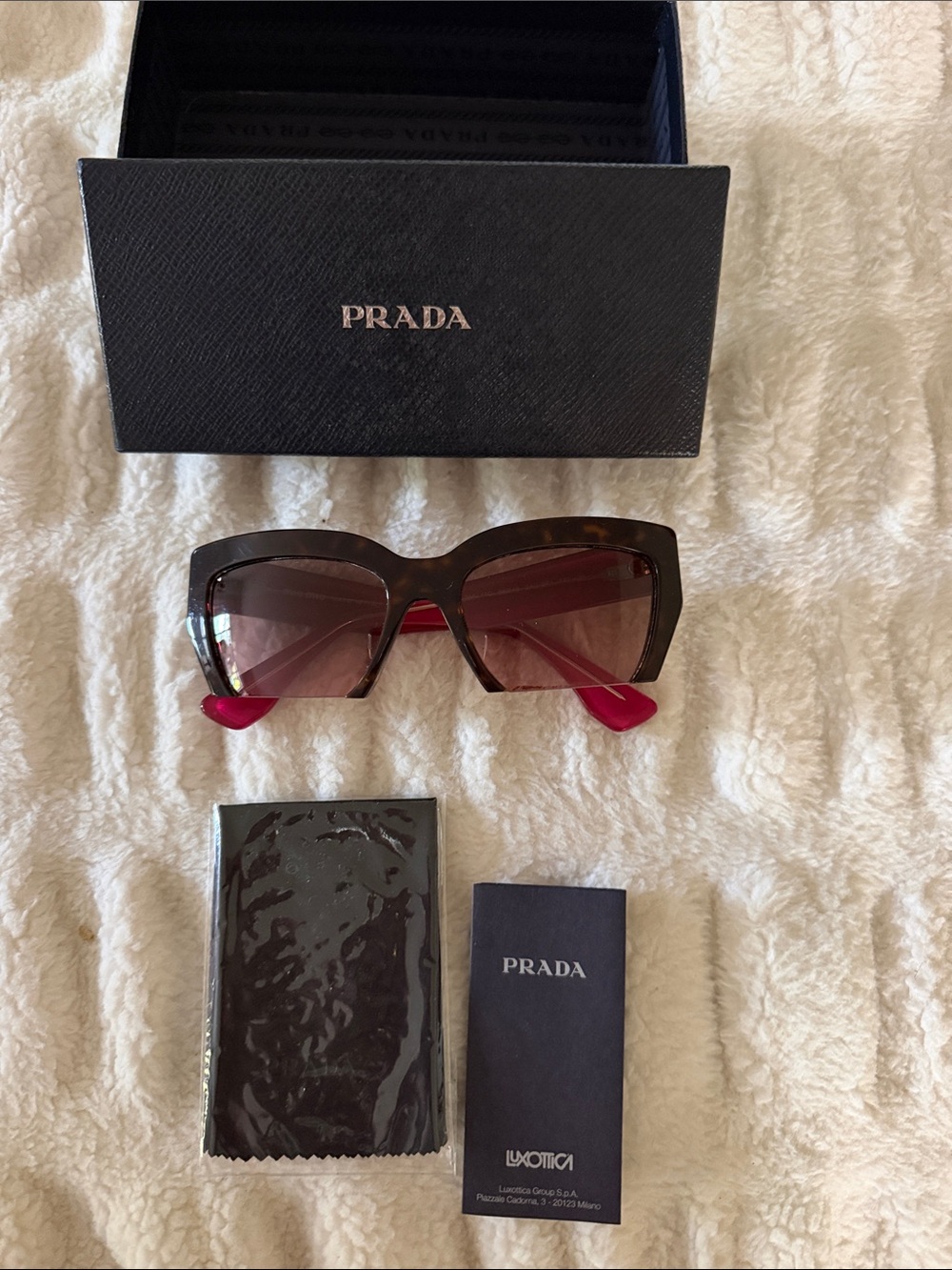 Prada Brown Gradient Square Sunglasses with Pink Temples